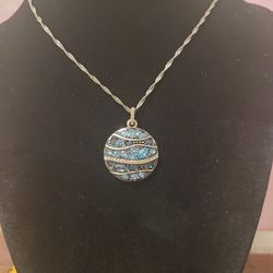 Brighton Trust Your Journey Blue Crystal Silver Round Pendant Silverplated Necklace 18"+3" Extender F10