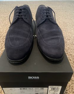 HUGO BOSS Pradots-X Dark Blue Suede Derby Almond Toe Men's Dress Shoes US 9