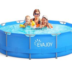 EVAJOY 12ft x 30in Metal Frame Swimming Pool, Outdoor Round Above Ground Pool with Steel Frame, Heavy-Duty PVC, Easy Assembly for Backyard, Garden, La