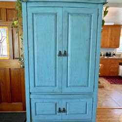 Bright Blue Solid Wood Armoire Cabinet