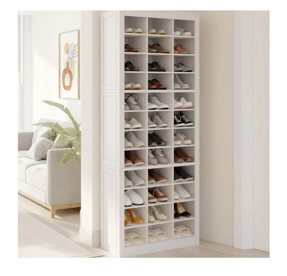 Shoe Rack Storage Cabinet 36 Pairs Closet Organizer 12 Tiers Vertical Entryway - White