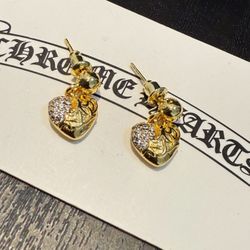 Chrome Hearts Gold-plated Diamond Vine Heart Earrings