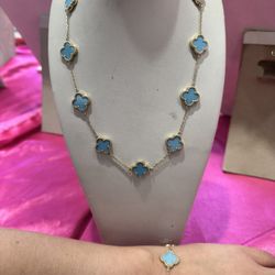 14k Gold Blue Clover Set 