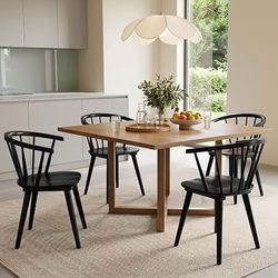 4 X Wood Dining Table with 4 Black Chairs