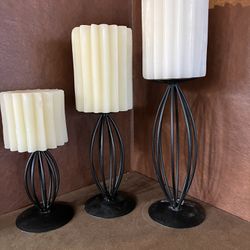 3 Metal Candle Holders W/battery operated wax candles