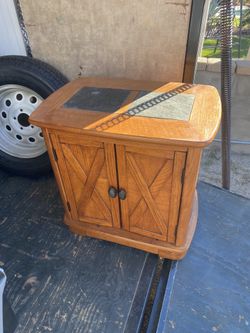 2 Door Tile and Wood End Table/TV console