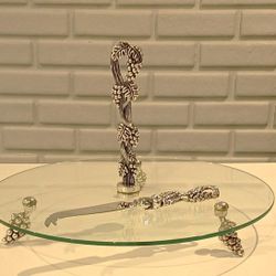 New Godinger Silver Plated 12" Cheese Plate With Knife 