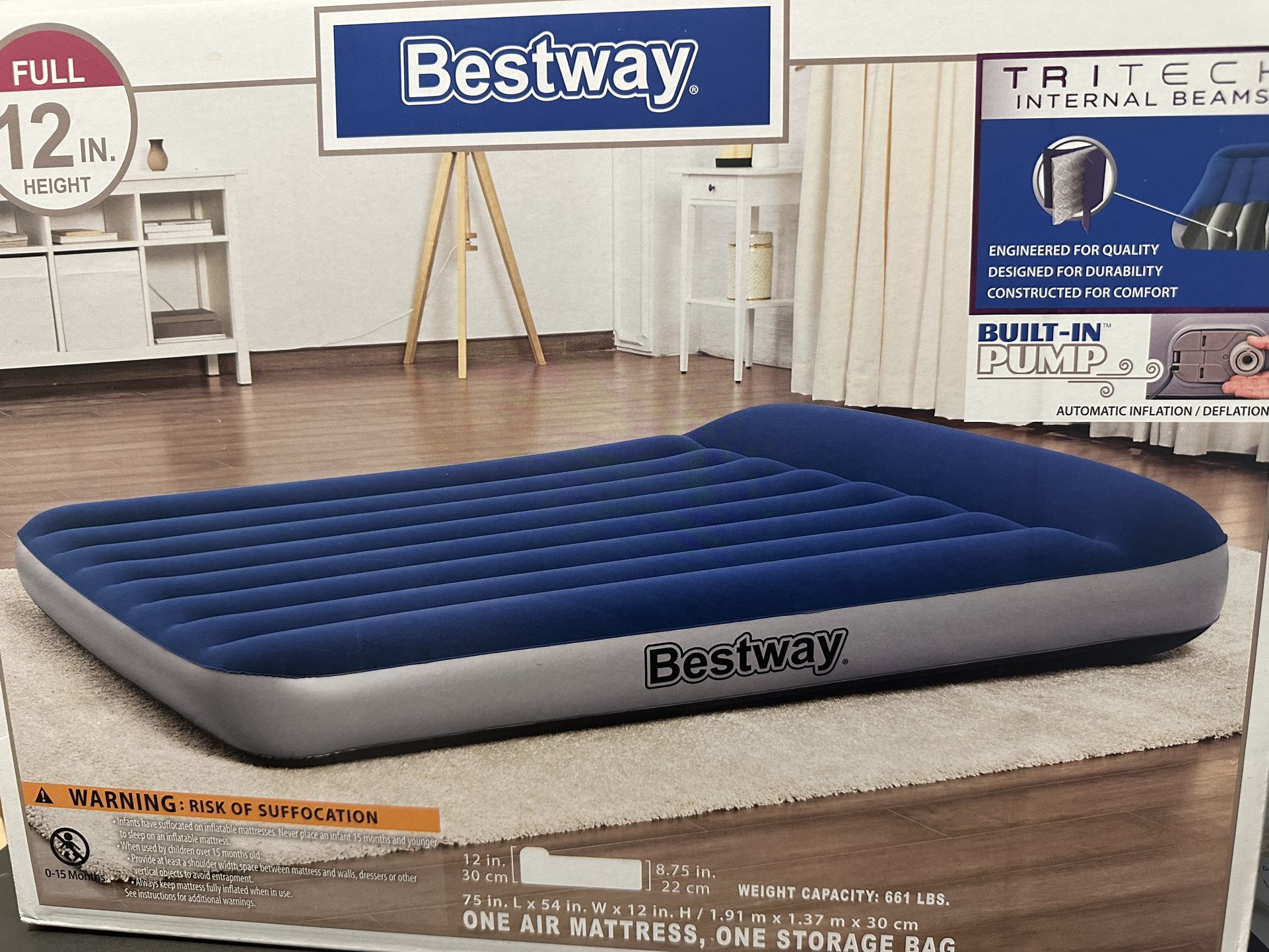 BESTWAY AIR MATTRESS WITH BUILT IN PUMP NEW