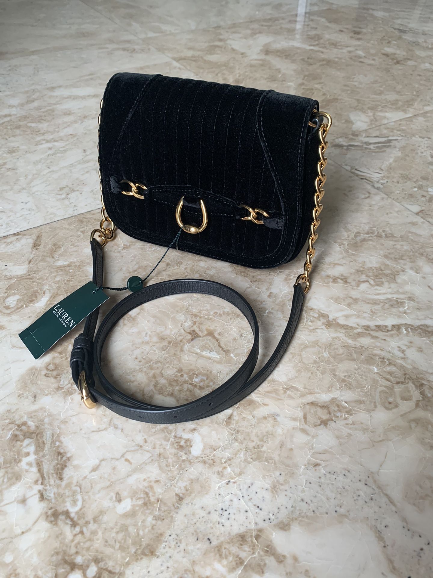 Ralph Lauren Velvet Gold Chain Crossbody Bag
