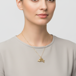 14K Yellow Gold Double Dolphin Pendant