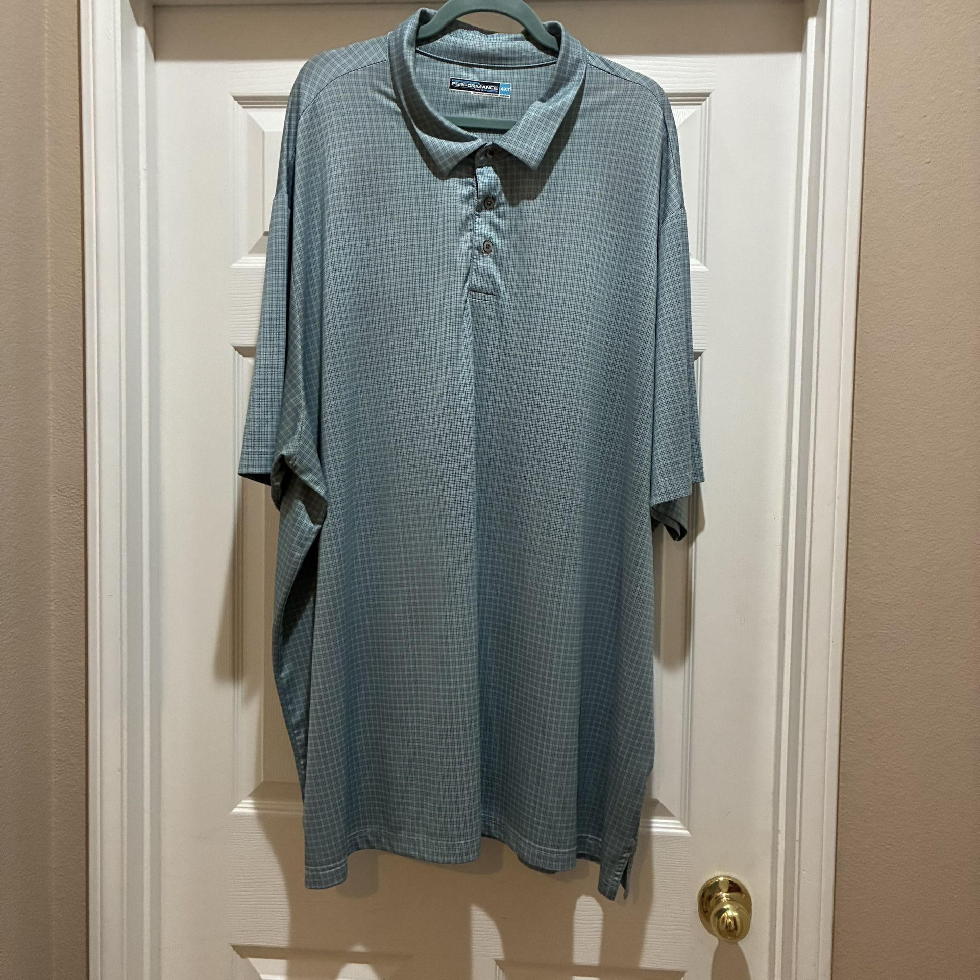 Roundtree & Yorke Performance Polo Shirt 4XT Green Plaid Stretch