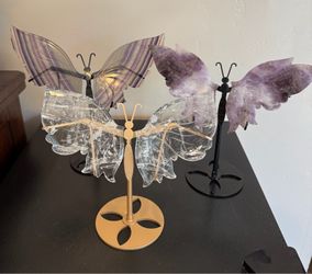 Crystal Butterfly Collection – Fluorite, Amethyst & Clear Quartz – Display Stands Included