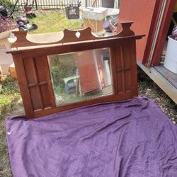 ANTIQUE OAK  BUFFET/BAR MIRROR 
