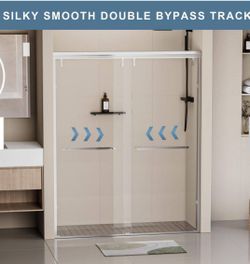 60 in. W x 76 in. H Semi-Frameless Double Sliding Shower Door with 5/16 in. Thick Tempered Clear Glass in Chrome #212 chrome  Approximate Max Installe