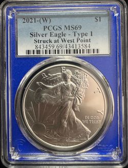 2021-W $1 Silver Eagle PCGS Grade MS 69 Type 1 First Strike West Point Mint