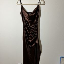 Mocha Brown Silk Dress Juniors Large Prom