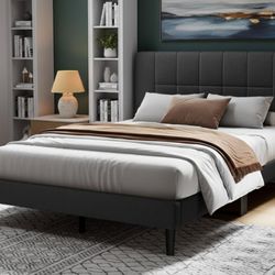 Queen Size Bed Frame Gray Platform Bed Frame New 