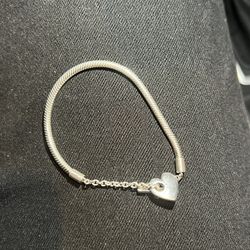 Pandora Heart T-Bar Snake Chain Charm Bracelet
