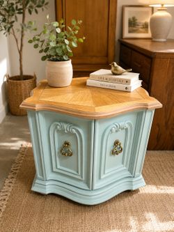 Organic Modern Vintage Accent Cabinet | Solid Wood Parquet Top