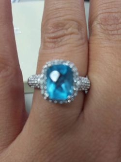Blue Topaz Diamond Ring in 10K