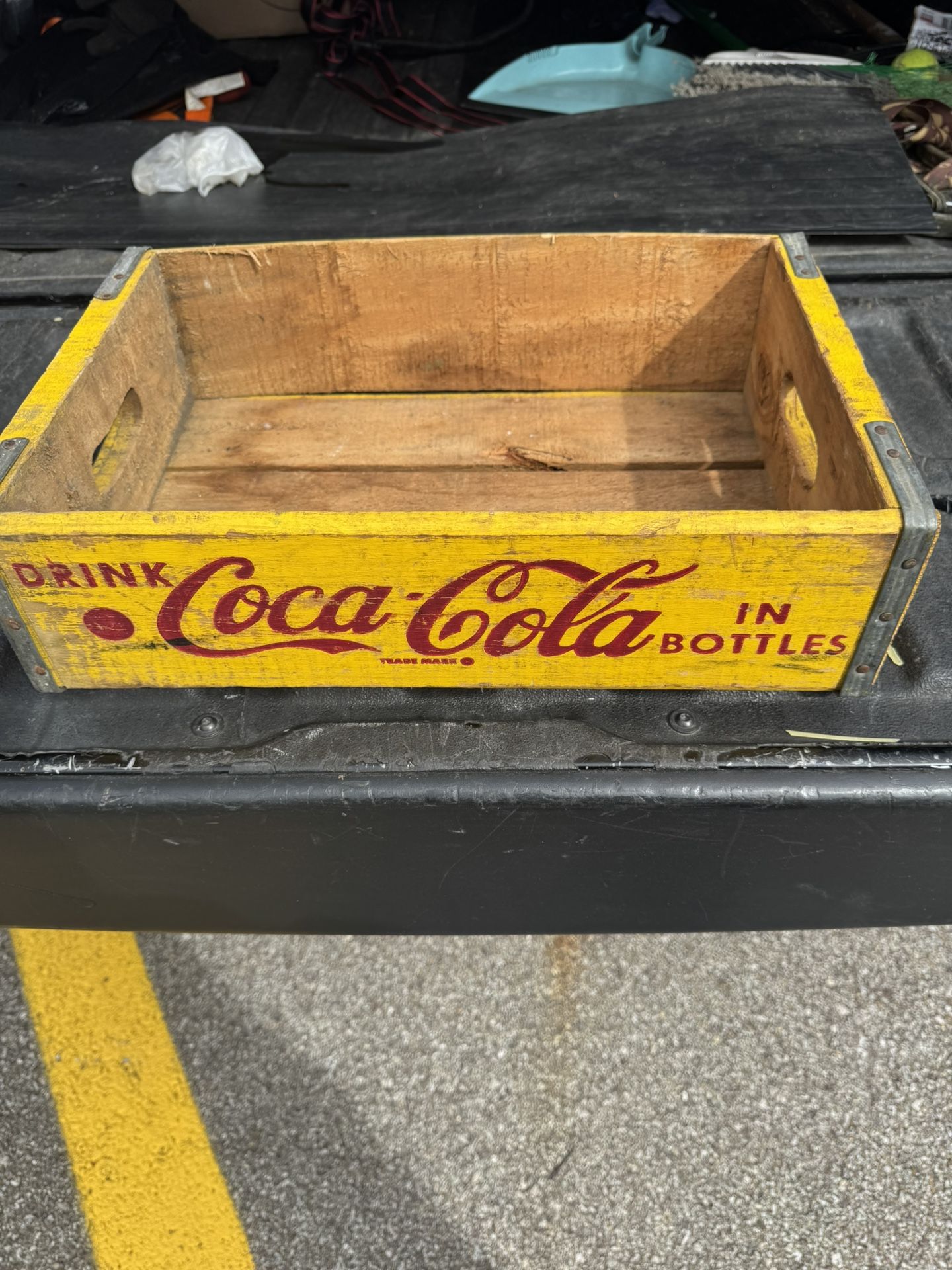 Vintage Yellow Red Wood Coca-Cola Coke Soda Pop Carrying Crate Caddy