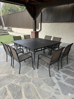 🔥 NO ASSEMBLY 🔥 11-Piece Outdoor Patio Dining Set - 10 Chairs & 60" Table