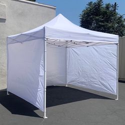 BRAND NEW $129 Heavy-Duty White Popup Canopy 10x10ft with (3 Sidewall) Outdoor Gazebo, Carry Bag