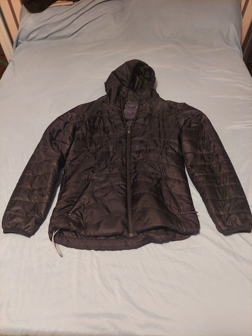 Alpine Design Size Large Black Hooded Rain Jacket. Organically Dry Cleaned.