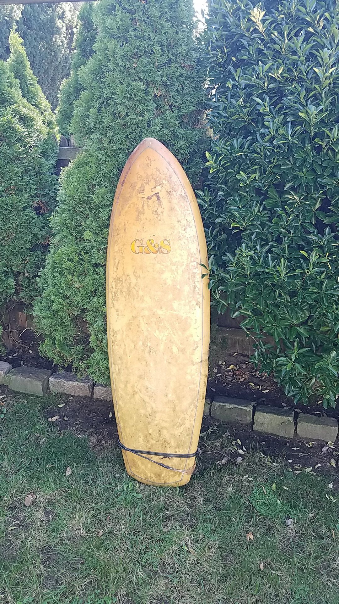 Vintage G&S twin fin surfboard
