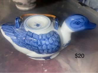 Vintage Blue and White Porcelain Duck Teapot