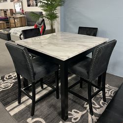 5PC Black Velvet Dining Table Set 