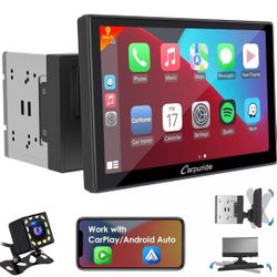 Carpuride 9 Inch Wireless Double Din Car Stereo Apple CarPlay Touch Screen Cam