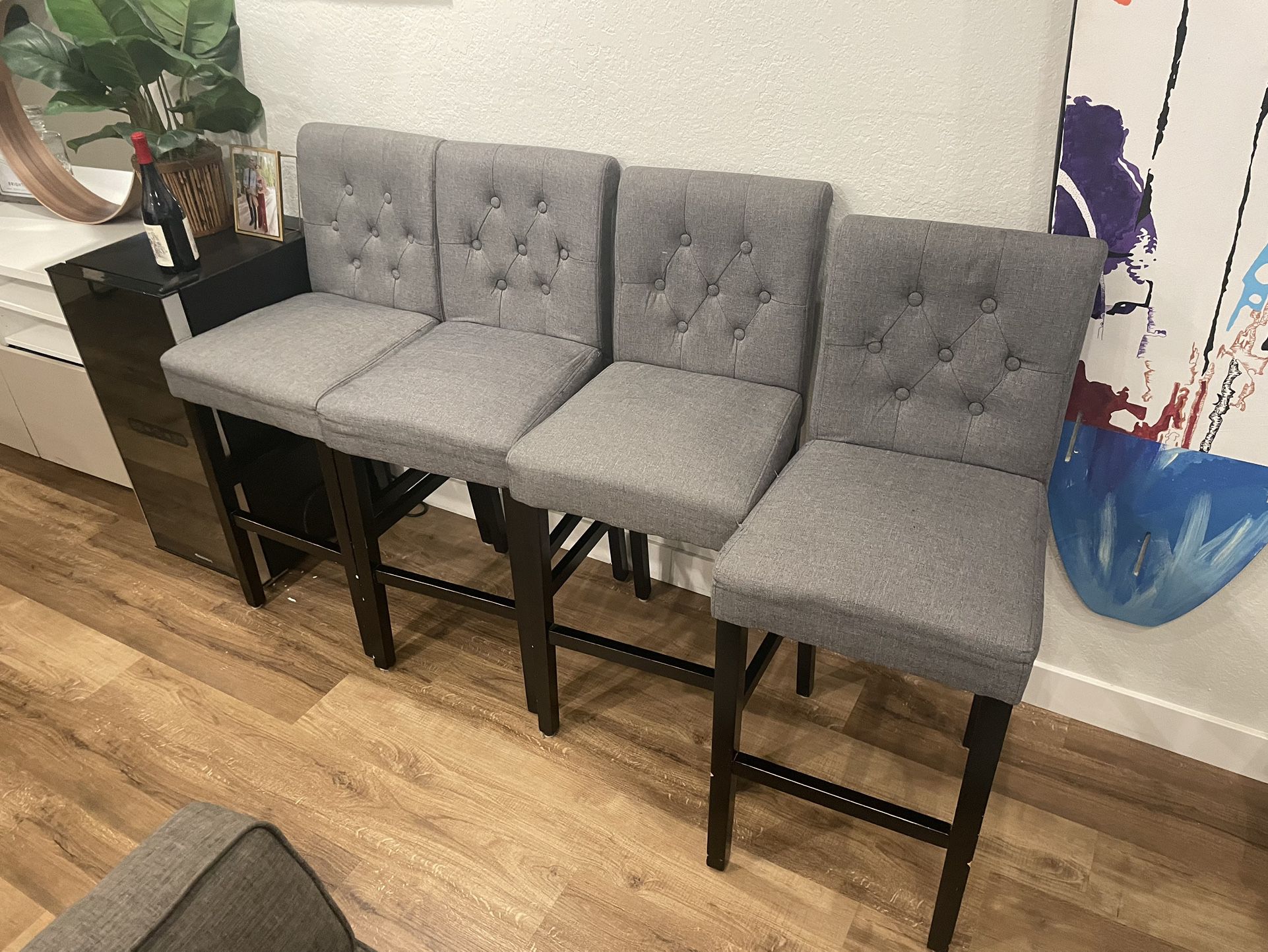 Set Of Four Very Good Condition Barstool Chairs / Seats / Cushioned Fabric Sitting Etc