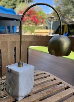 Vintage Marble Brass Table Lamp Mid Century Minimalist Heavy