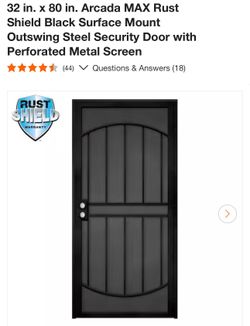 32 in. x 80 in. Arcada MAX Rust Shield Black Surface Mount Outswing Steel Security Door with Perforated Metal Screen