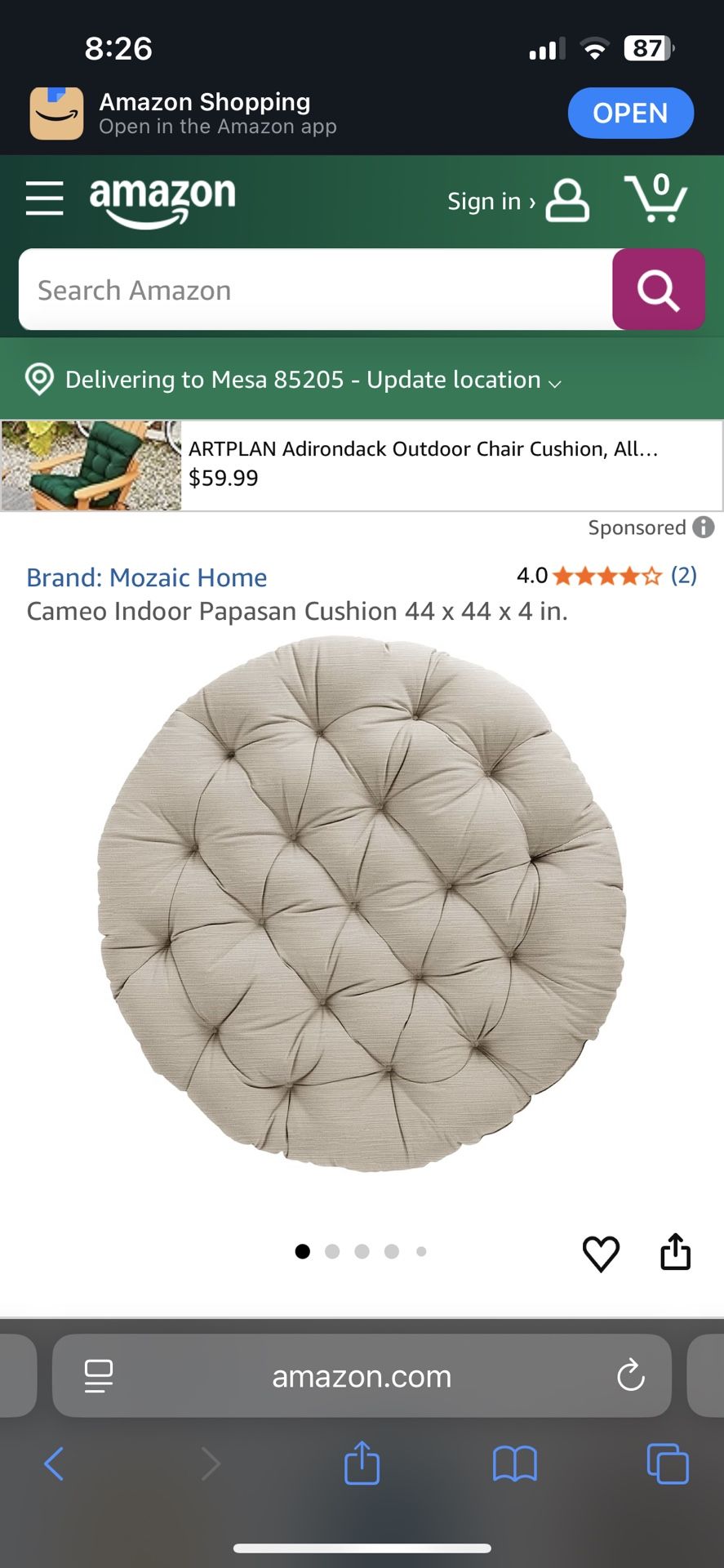 Mosaic Home Tufted Papasan Chair Cushion. 