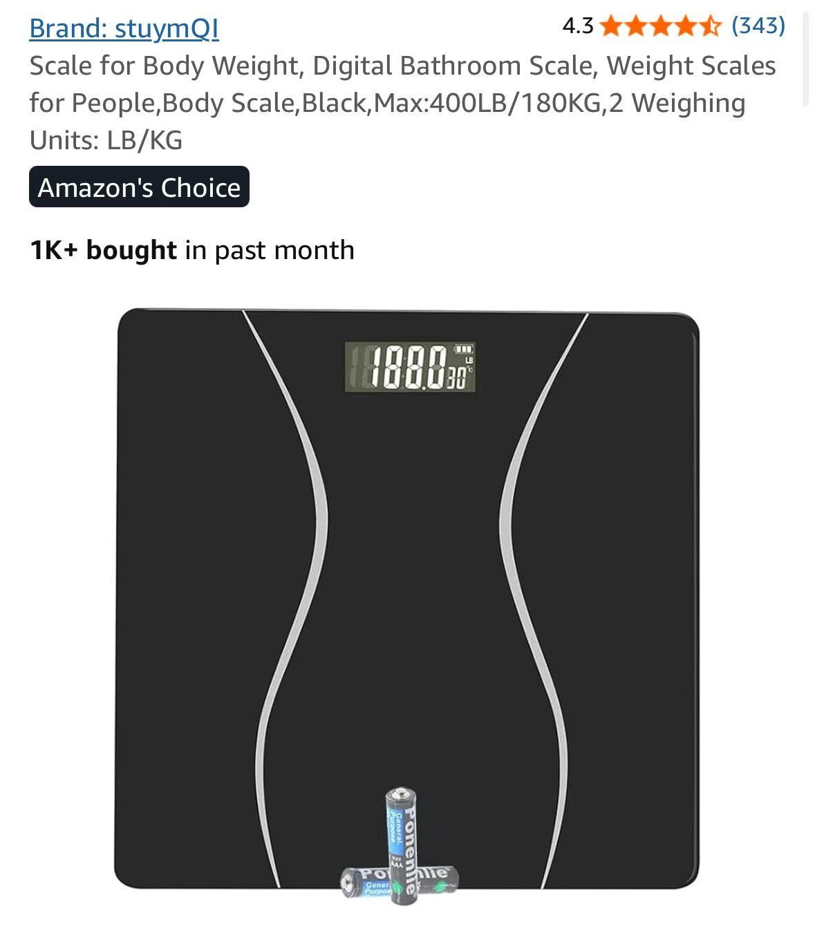 Digital Body Weight Scale – 400lb/180kg Capacity, Bathroom Scale with LB/KG Units, Sleek Black Design