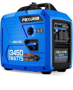 New-POXURIO- 3450-Watt Dual Fuel Inverter Generator for Home Use, 1.6Gallon Large Fuel Tank Up to 8.3 Hours Use, 120V Gas Powered Generator Super Quie