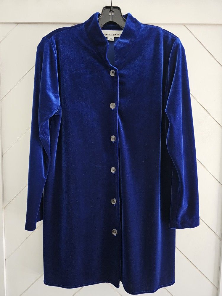 Caroline Rose Blue Velvet Botton Front Tunic