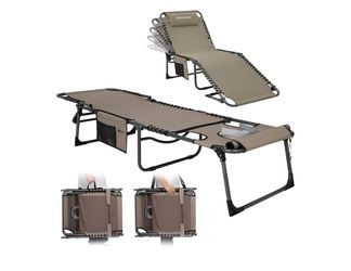 New KingCamp 400LBS Tanning Chair with Face Hole, Beige Lounge Chairs Outdoor Folding with Pinch-Proof Safety Design, Comfy Adjustable 5-Position, Lay