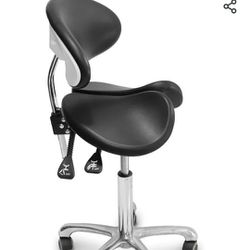 Split Seat Rolling Saddle Stool Salon Chair with Back Support Ergonomic Adjustable Swivel Saddle Chair for Home Office-Skinny People Beware!…

