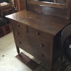 Circa 1930 Lovely Oak Vanity with Cool Mirror