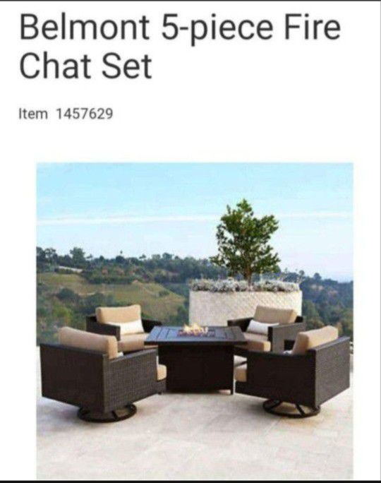 Patio Fire Pit Chat Set Of 4 Swivel Chairs & Firetable Outdoor Furniture By Abbyson