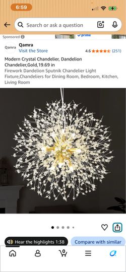 Modern Crystal Dandelion Chandelier - Gold, 19.69”  Beautiful statement lighting fixture featuring hundreds of crystal elements arranged in a stunning