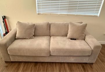 Beige Fabric 2-Seat Sofa with Cushions