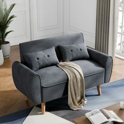 New 47 Inch Small Modern Loveseat Mid-Century Fabric, 2 Seater Sofa with Back Cushions and Tapered Wood Legs for Living Room, Bedroom and Small Space 