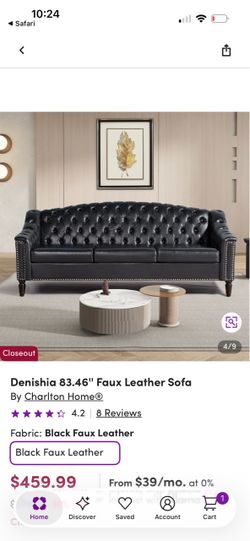 Black Faux Leather Sofa (NEW IN BOX)