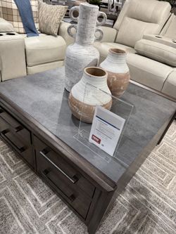 Brown/Gray Square Cocktail Table w/ 8 drawers 