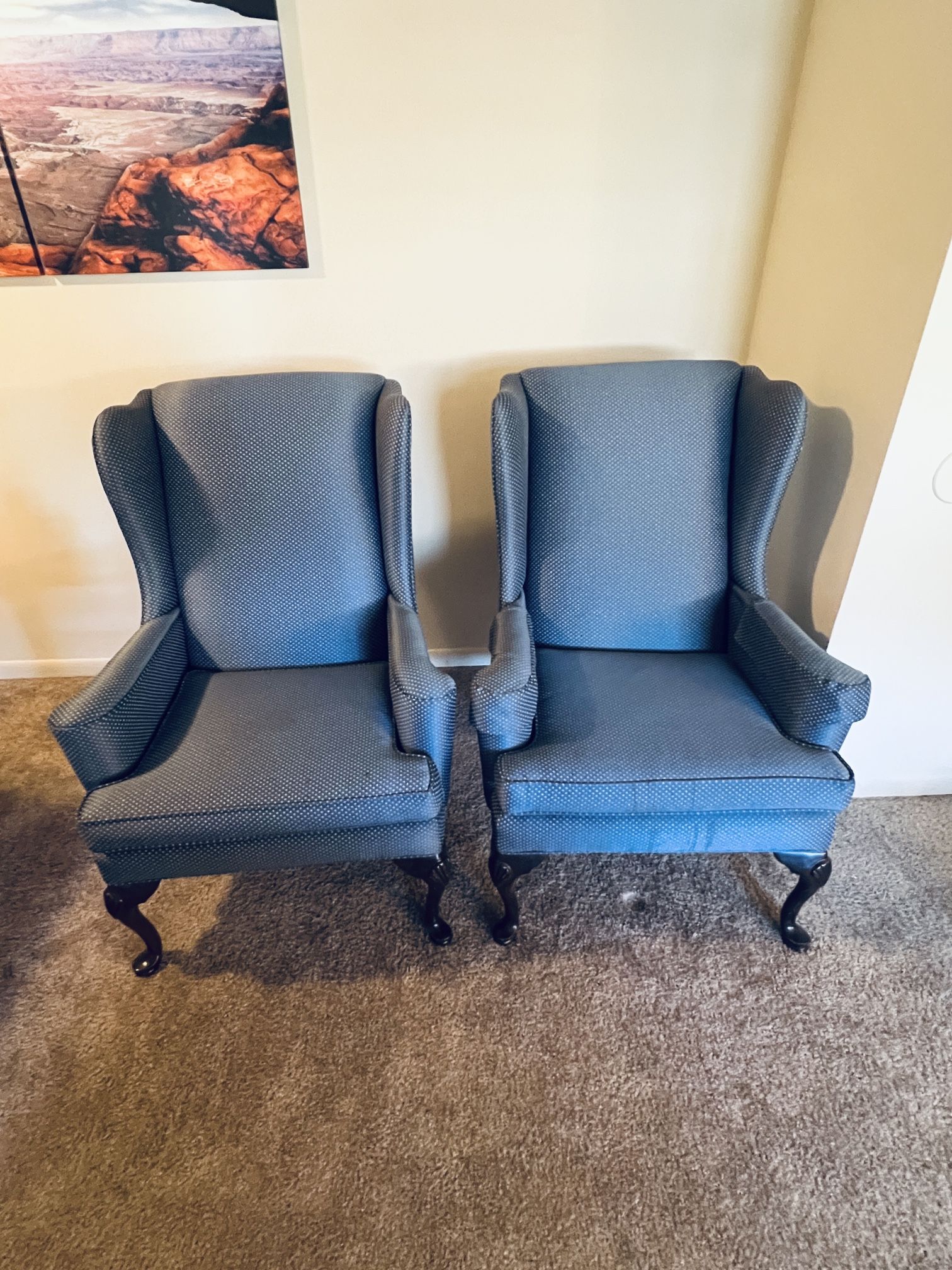 Ethan Allen Traditional American Wingback Armchairs Pair