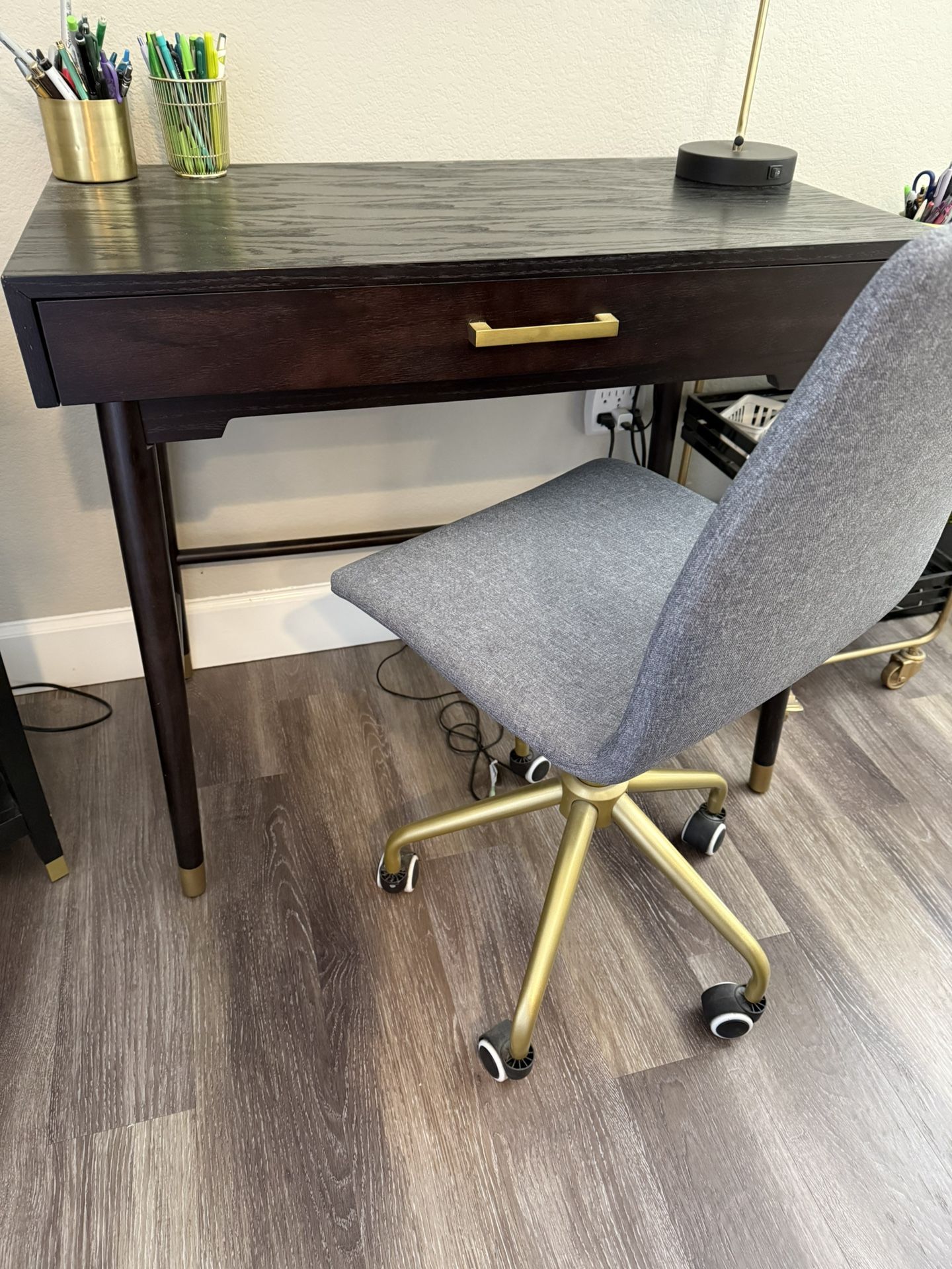 Desk Black Stained Wood & Printer Stand